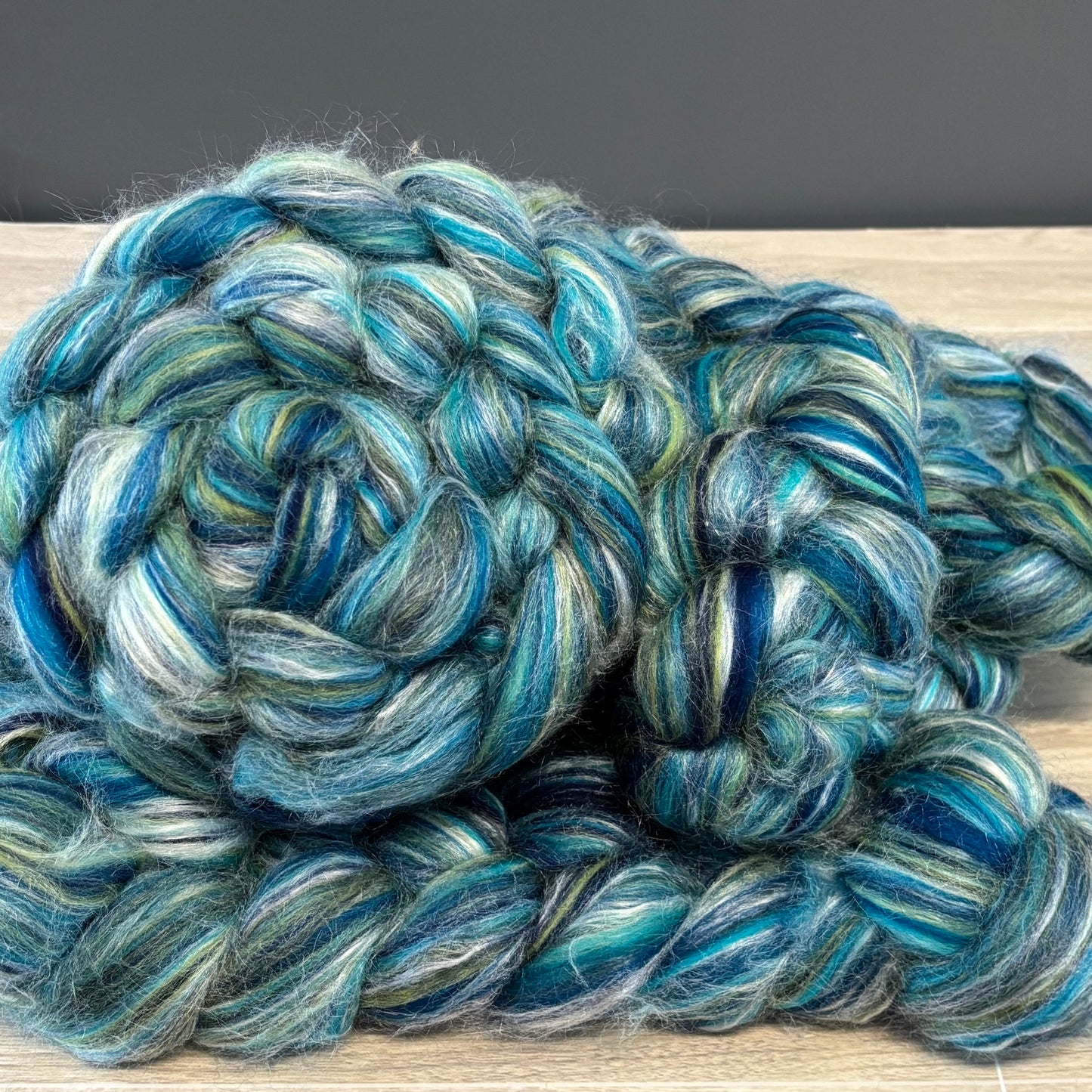 Aquarius Merino Wool & Tussah Silk - Blues & Greens - Combed Top - Wool Roving - Fiber for Spinning