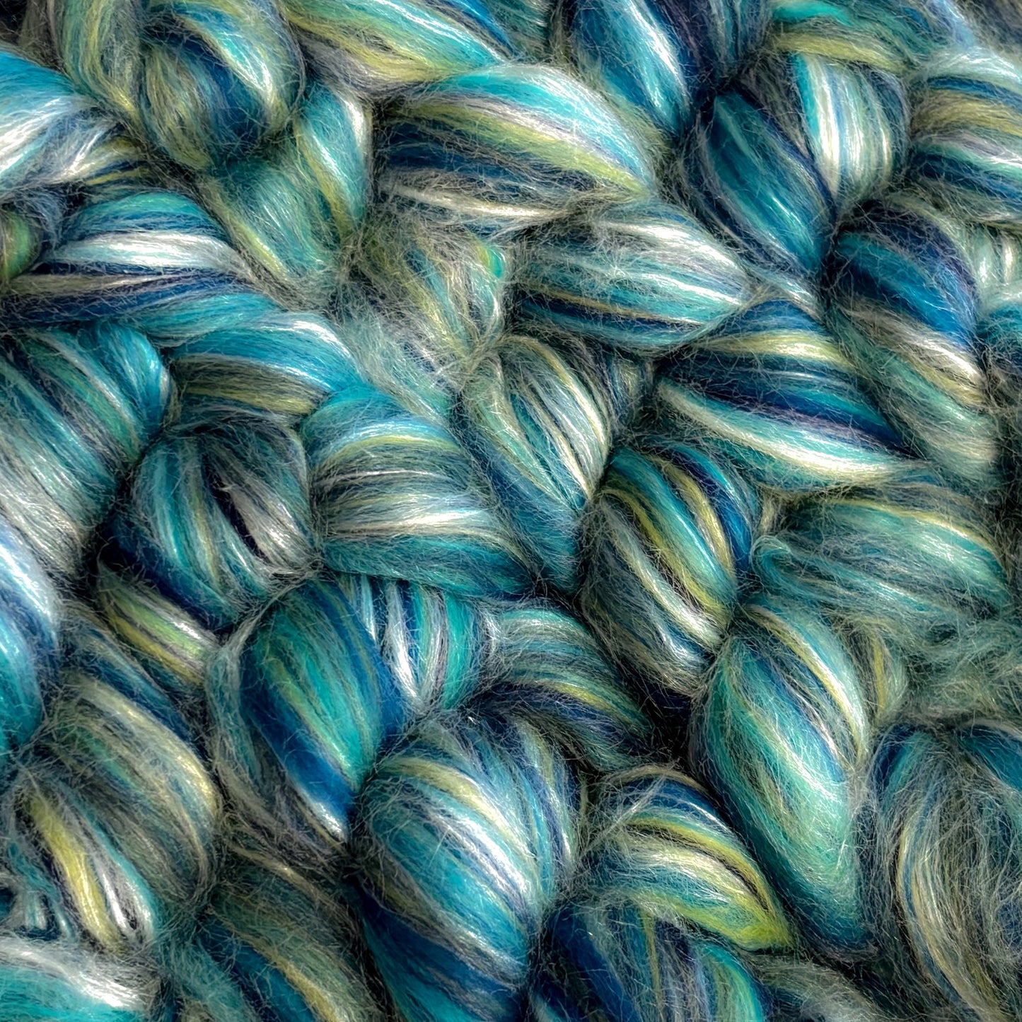 Aquarius Merino Wool & Tussah Silk - Blues & Greens - Combed Top - Wool Roving - Fiber for Spinning