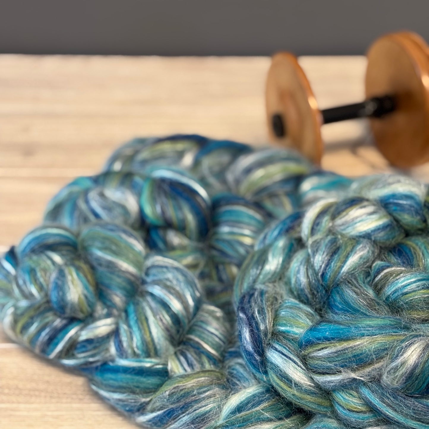 Aquarius Merino Wool & Tussah Silk - Blues & Greens - Combed Top - Wool Roving - Fiber for Spinning