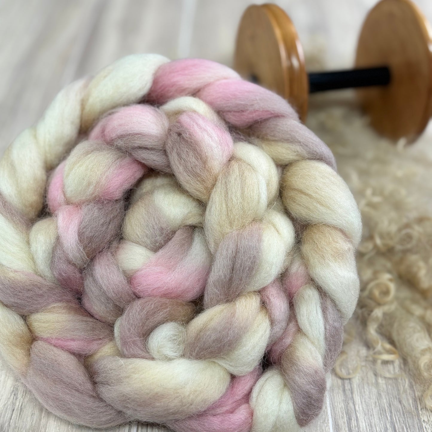 Callisto Wool Top- Pink, Lavender & Cream - Combed Top - Wool Roving for Spinning wool or felting