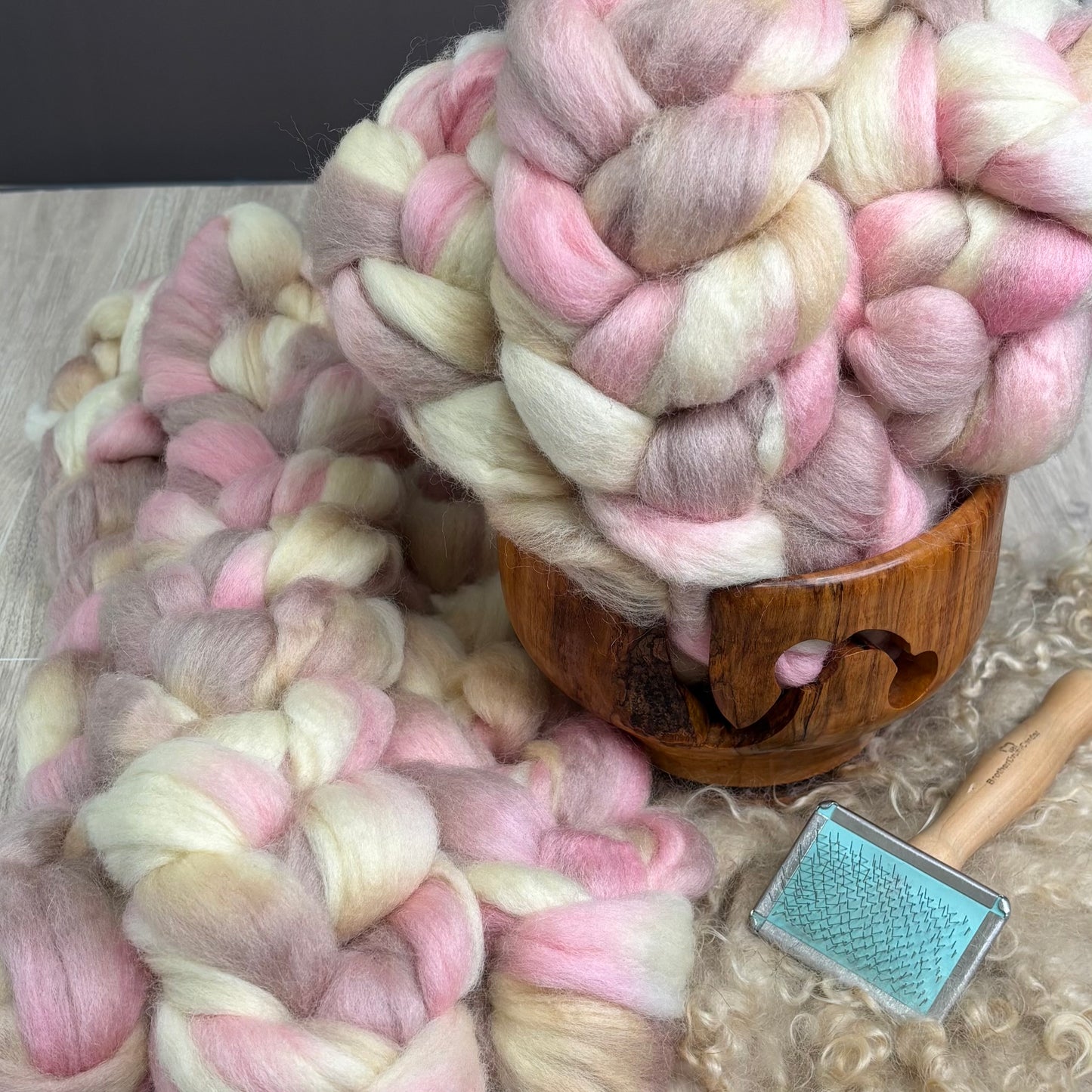 Callisto Wool Top- Pink, Lavender & Cream - Combed Top - Wool Roving for Spinning wool or felting