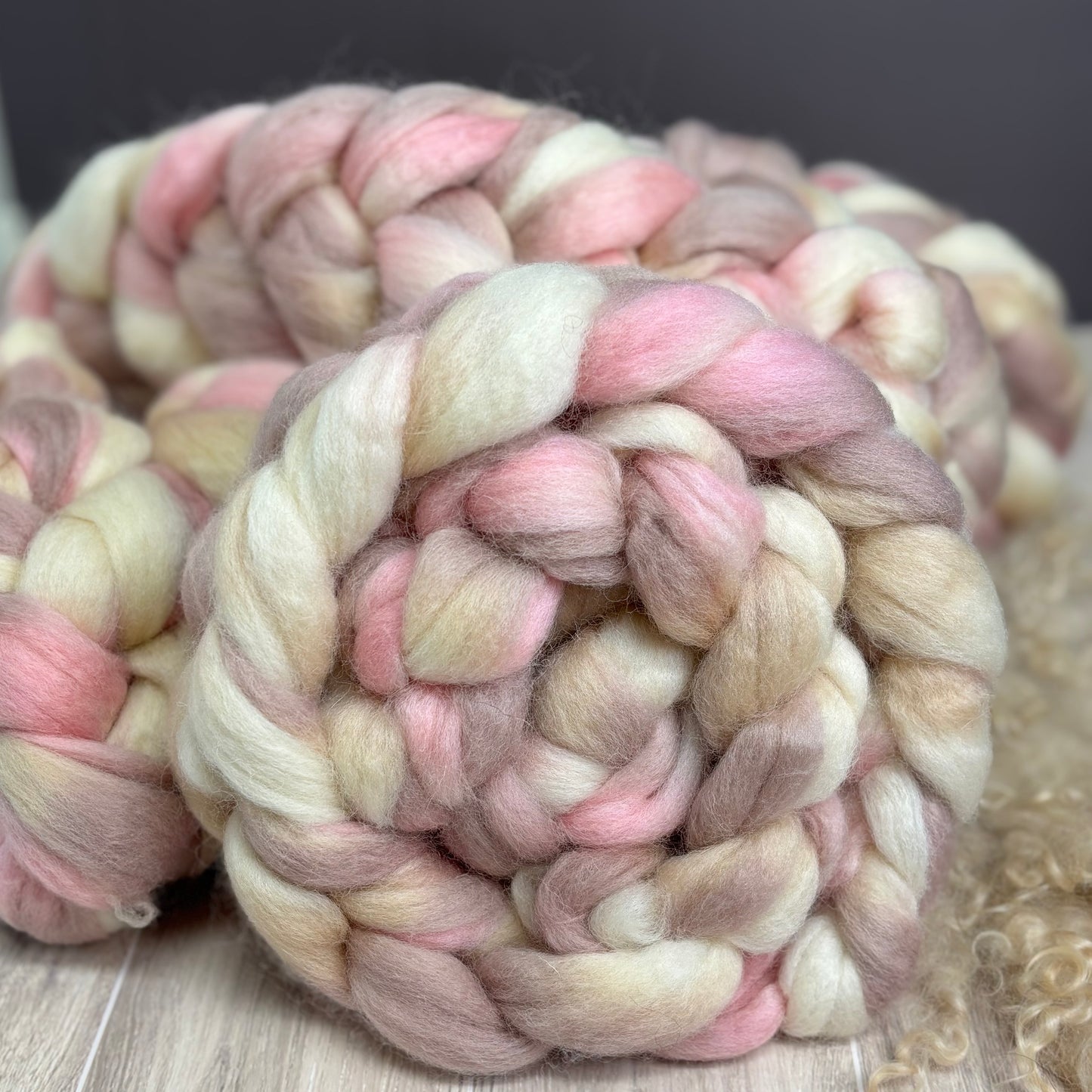 Callisto Wool Top- Pink, Lavender & Cream - Combed Top - Wool Roving for Spinning wool or felting
