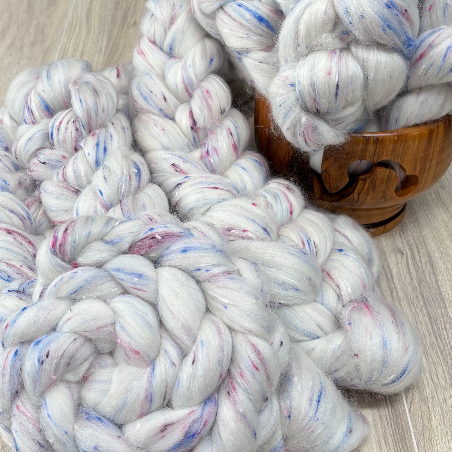 Eton Mess Polwarth Wool & Viscose Blend - Cream & Multicolored - Combed Top - Wool Roving for Spinning wool or felting