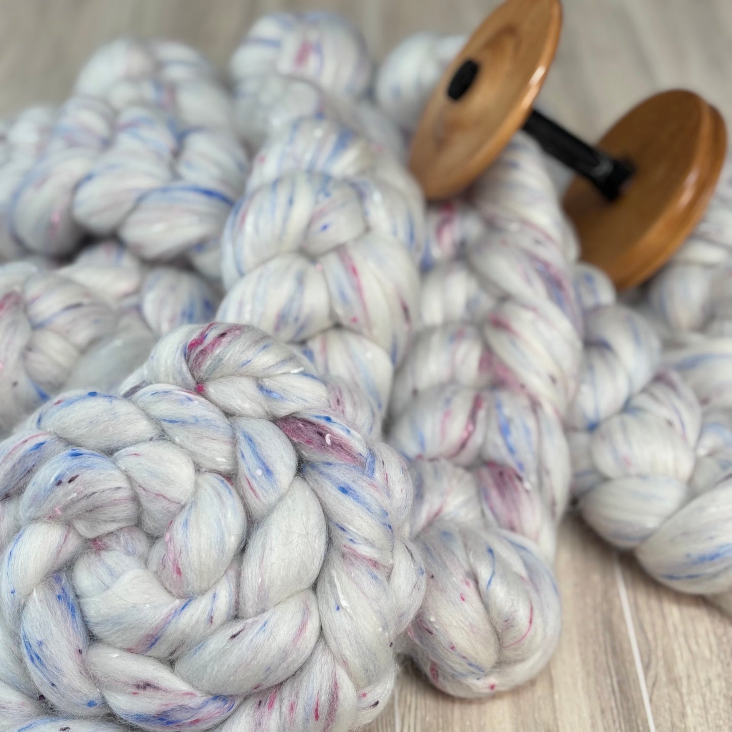 Eton Mess Polwarth Wool & Viscose Blend - Cream & Multicolored - Combed Top - Wool Roving for Spinning wool or felting
