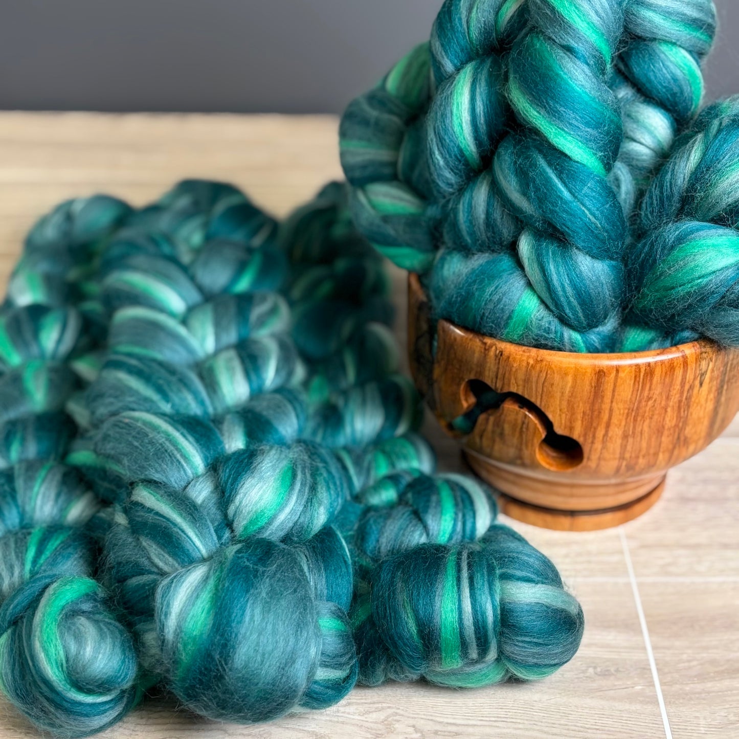 Harmony - Blue & Green Merino Wool - spinning fiber for beginners