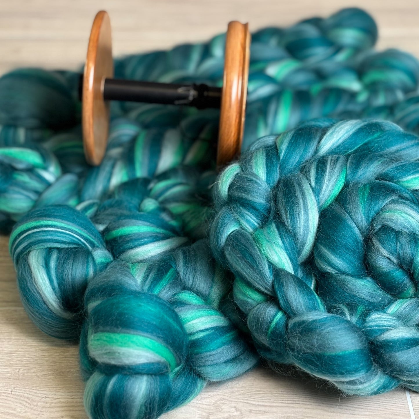 Harmony - Blue & Green Merino Wool - spinning fiber for beginners