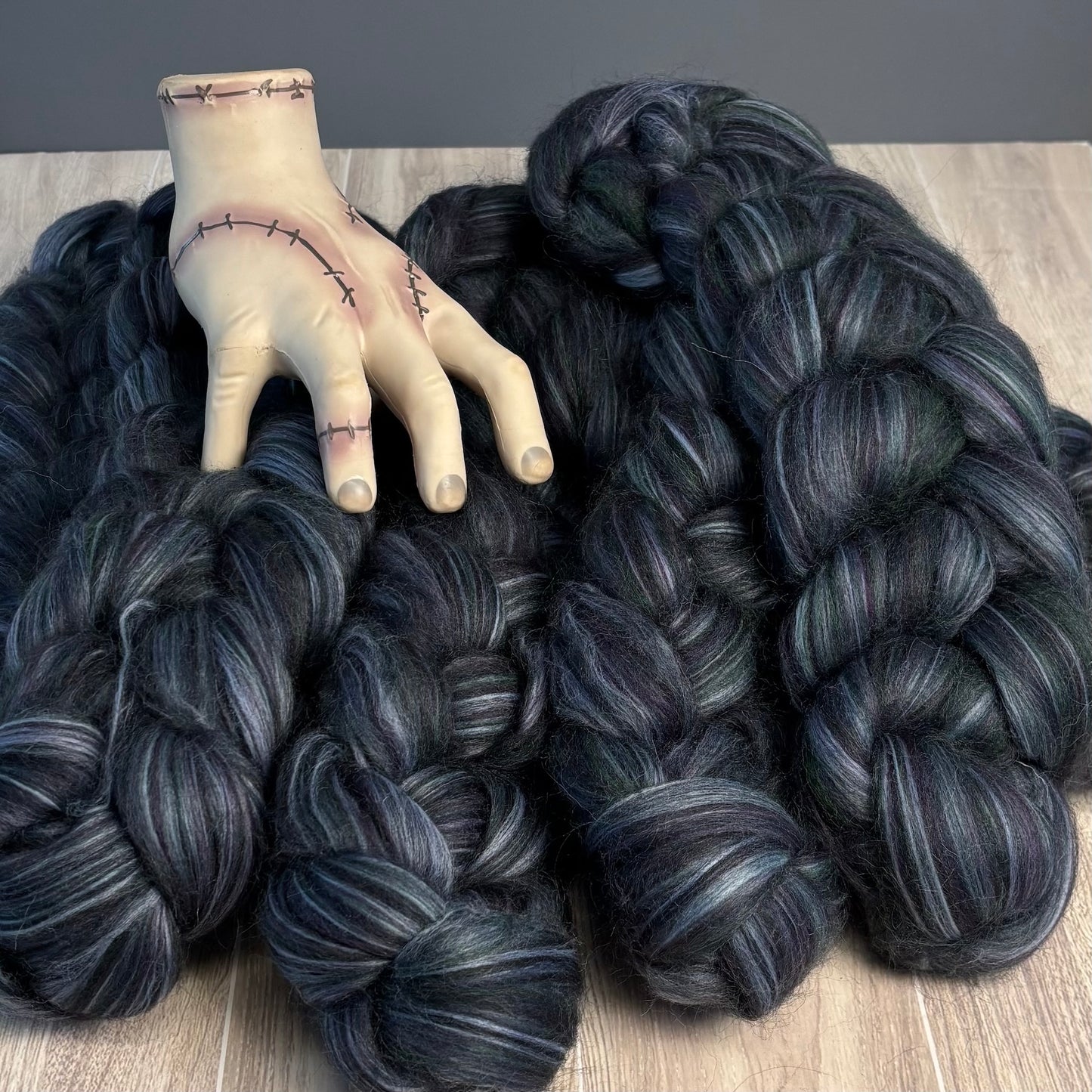 Heather Haze - Black & Grey Shetland Wool & Bio-Nylon Combed Top - Roving -Spinning Fiber for Spinning Wheel