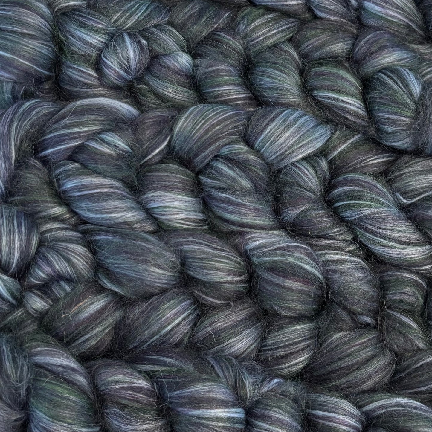 Heather Haze - Black & Grey Shetland Wool & Bio-Nylon Combed Top - Roving -Spinning Fiber for Spinning Wheel