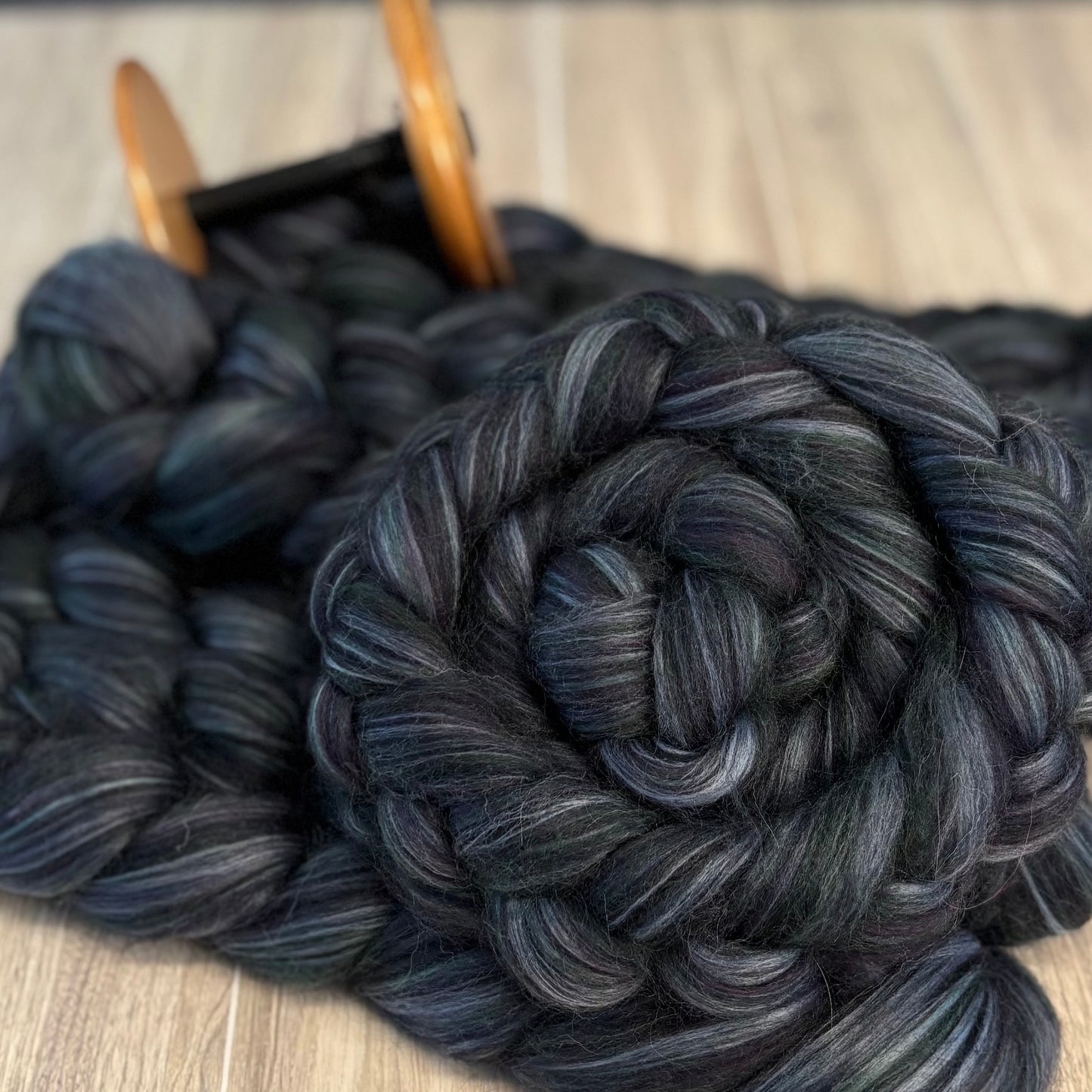 Heather Haze - Black & Grey Shetland Wool & Bio-Nylon Combed Top - Roving -Spinning Fiber for Spinning Wheel