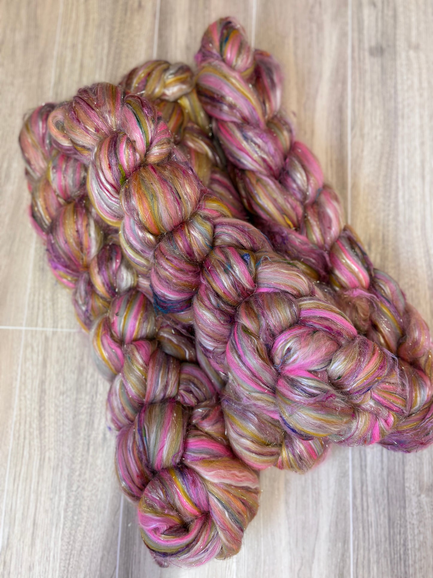 Sprinkley Winkly Merino, Tencel and Sari Silk Roving Fiber