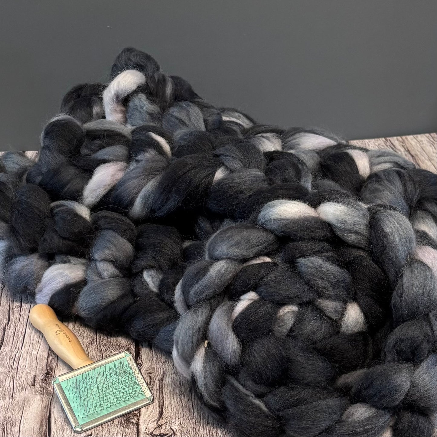 Titan Wool Top - Black & Cream - Combed Top- Wool Roving for Spinning wool or felting _Hand Dyed