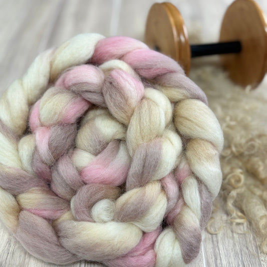 Callisto Wool Top- Pink, Lavender & Cream - Combed Top - Wool Roving for Spinning wool or felting