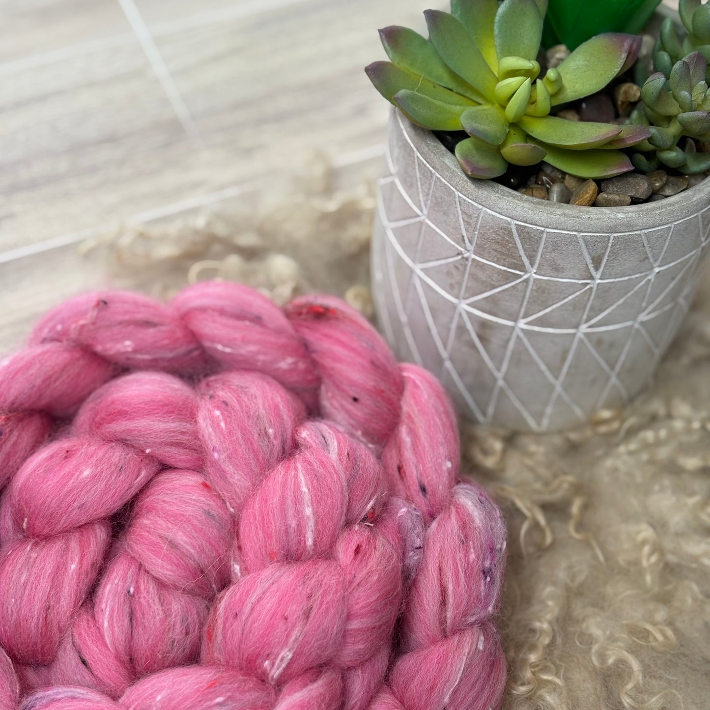 Indulgent Eton Mess - Pink Polwarth Wool & Viscose Blend - Wool Fiber for Spinning