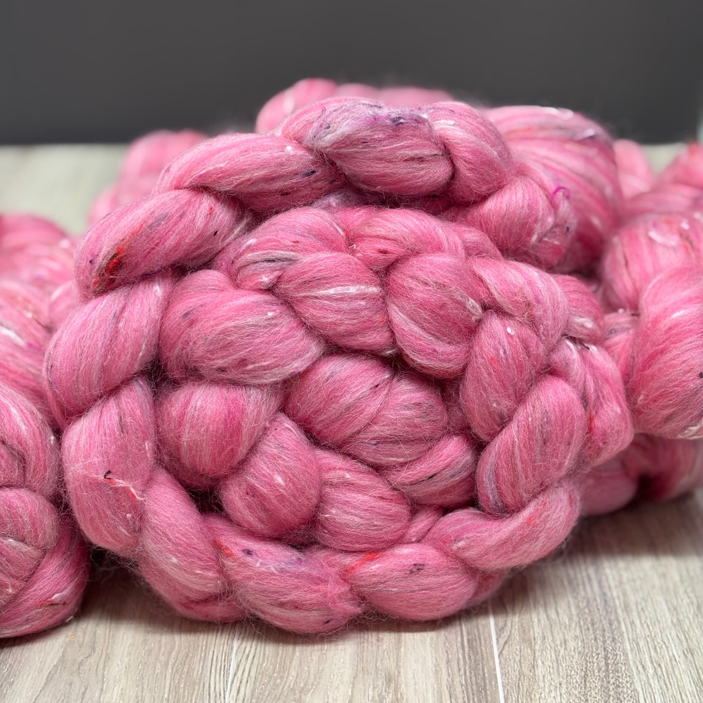 Indulgent Eton Mess - Pink Polwarth Wool & Viscose Blend - Wool Fiber for Spinning