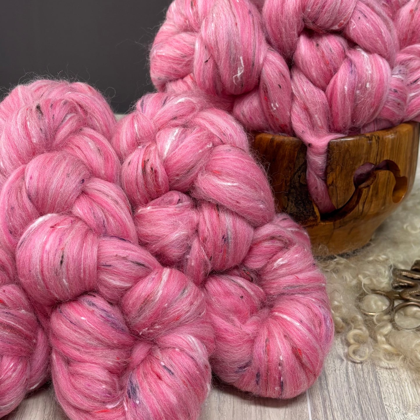 Indulgent Eton Mess - Pink Polwarth Wool & Viscose Blend - Wool Fiber for Spinning