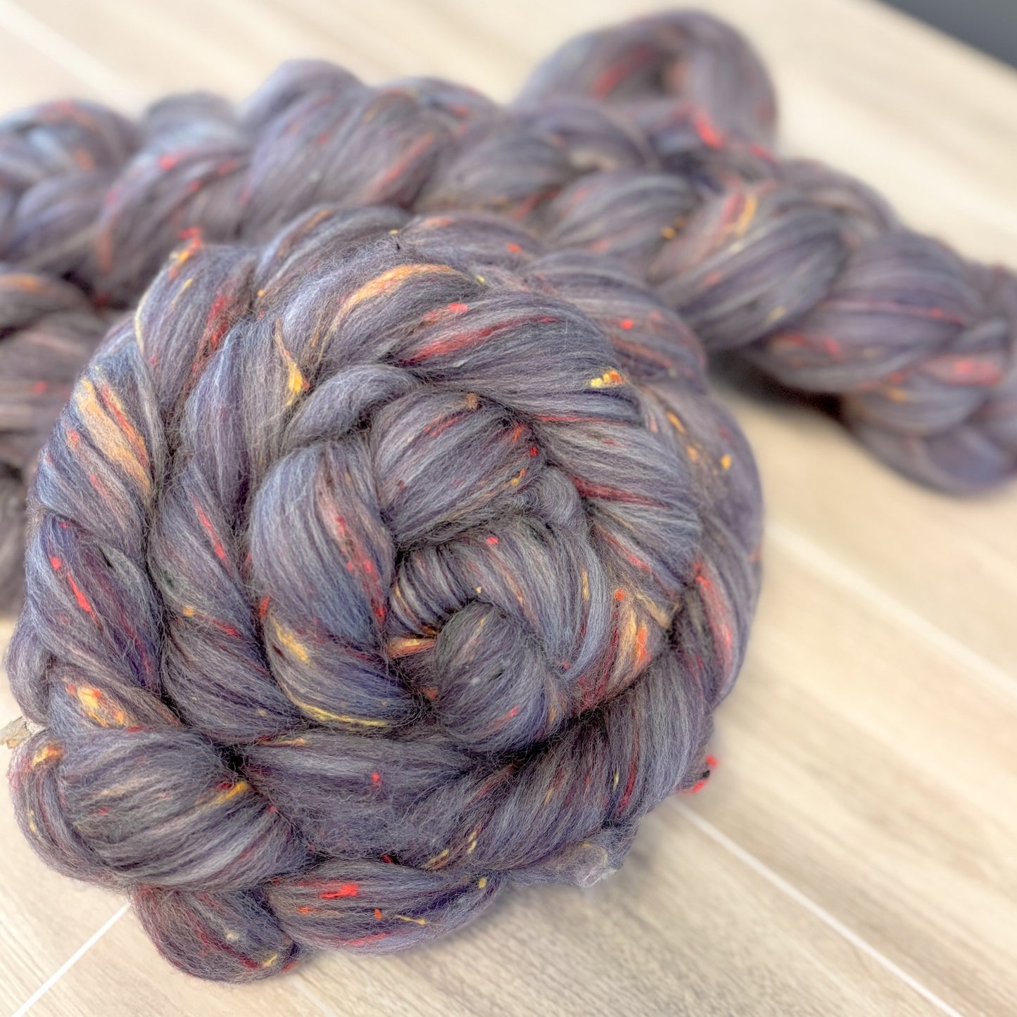 Indulgent Spotted Dick - Purple Polwarth Wool & Viscose - Wool Fiber for Spinning