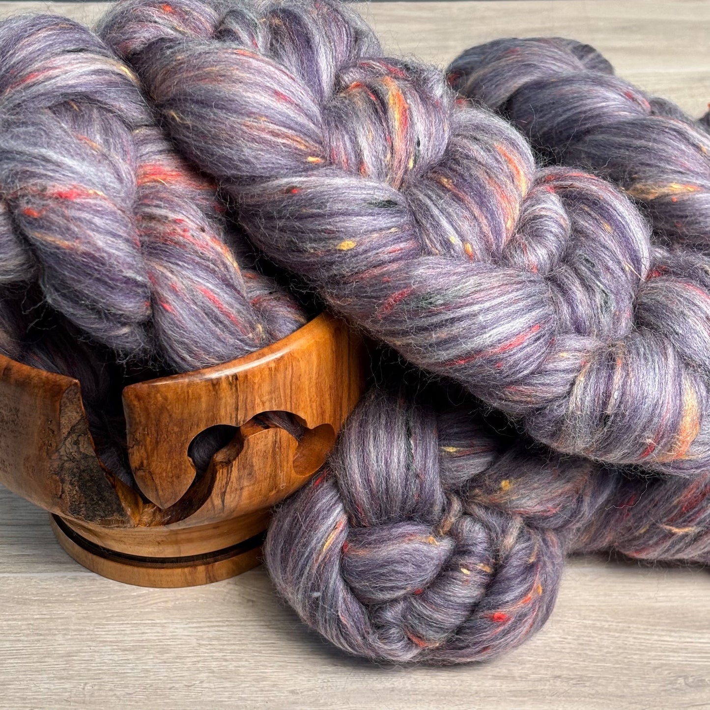 Indulgent Spotted Dick - Purple Polwarth Wool & Viscose - Wool Fiber for Spinning