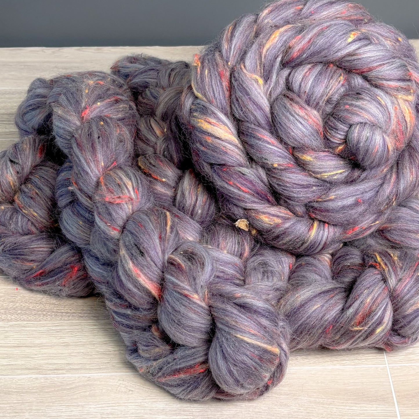 Indulgent Spotted Dick - Purple Polwarth Wool & Viscose - Wool Fiber for Spinning