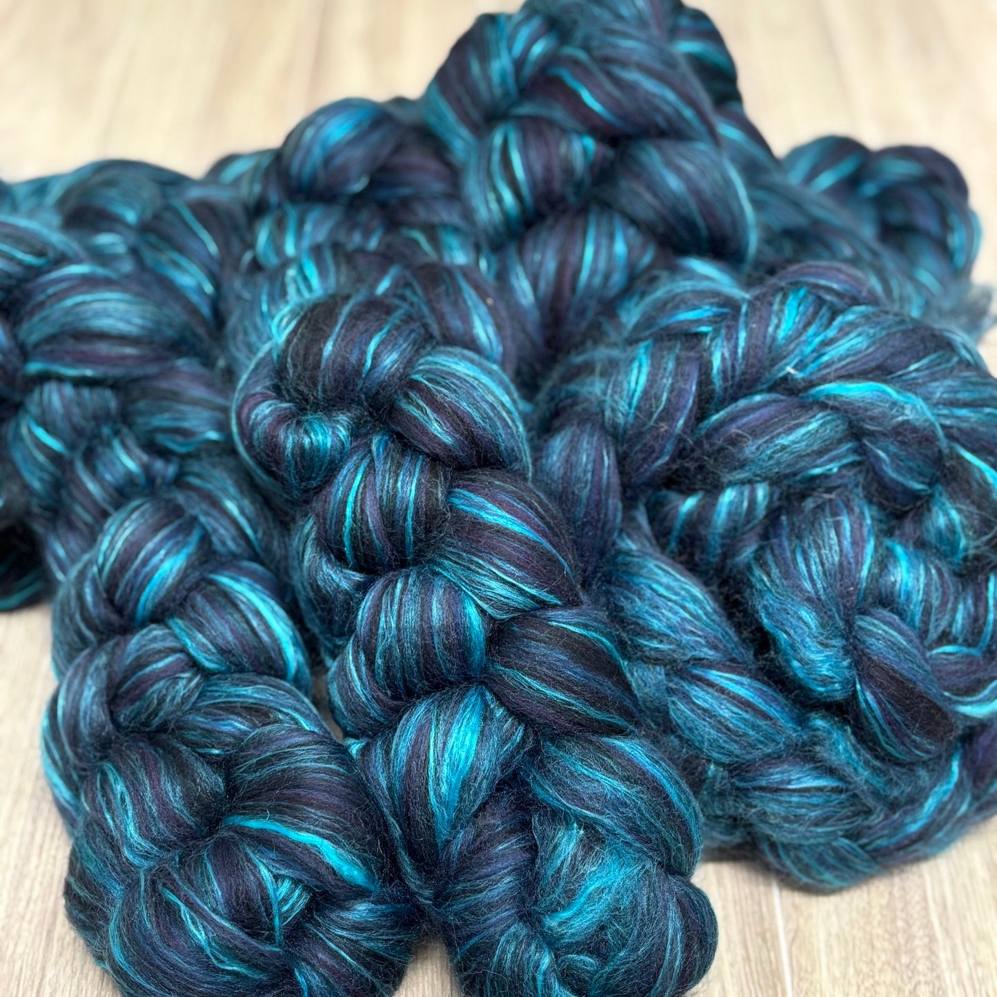The Luminous Lagoon - Merino Wool & Mulberry Silk - Combed Top - Wool Roving - Fiber for Spinning