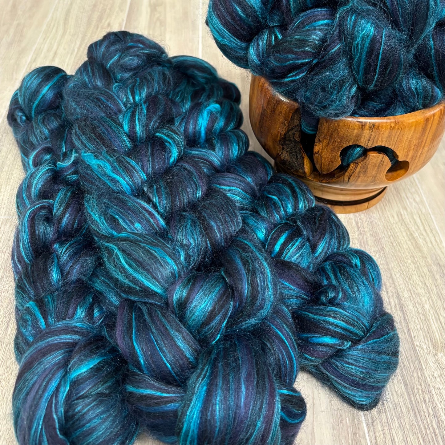 The Luminous Lagoon - Merino Wool & Mulberry Silk - Combed Top - Wool Roving - Fiber for Spinning
