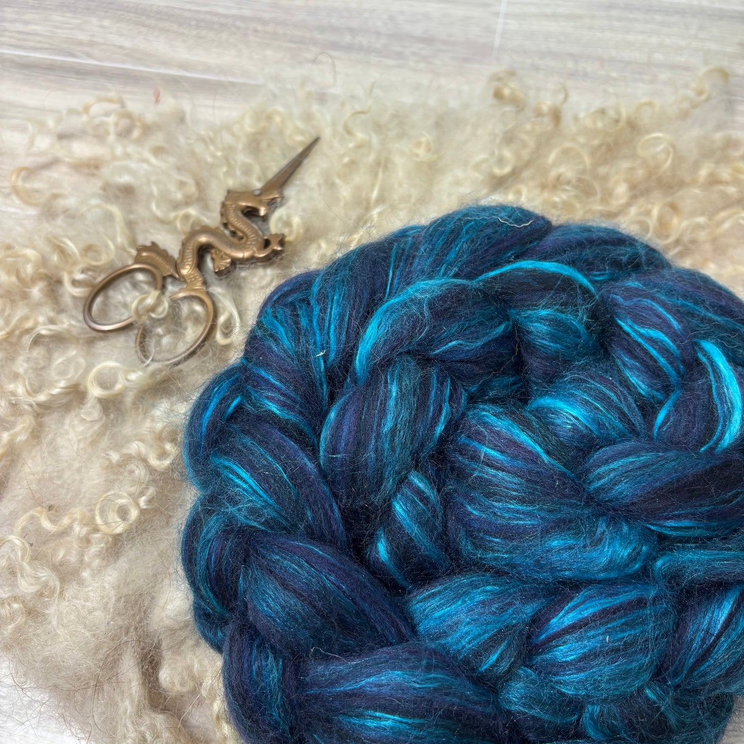 The Luminous Lagoon - Merino Wool & Mulberry Silk - Combed Top - Wool Roving - Fiber for Spinning