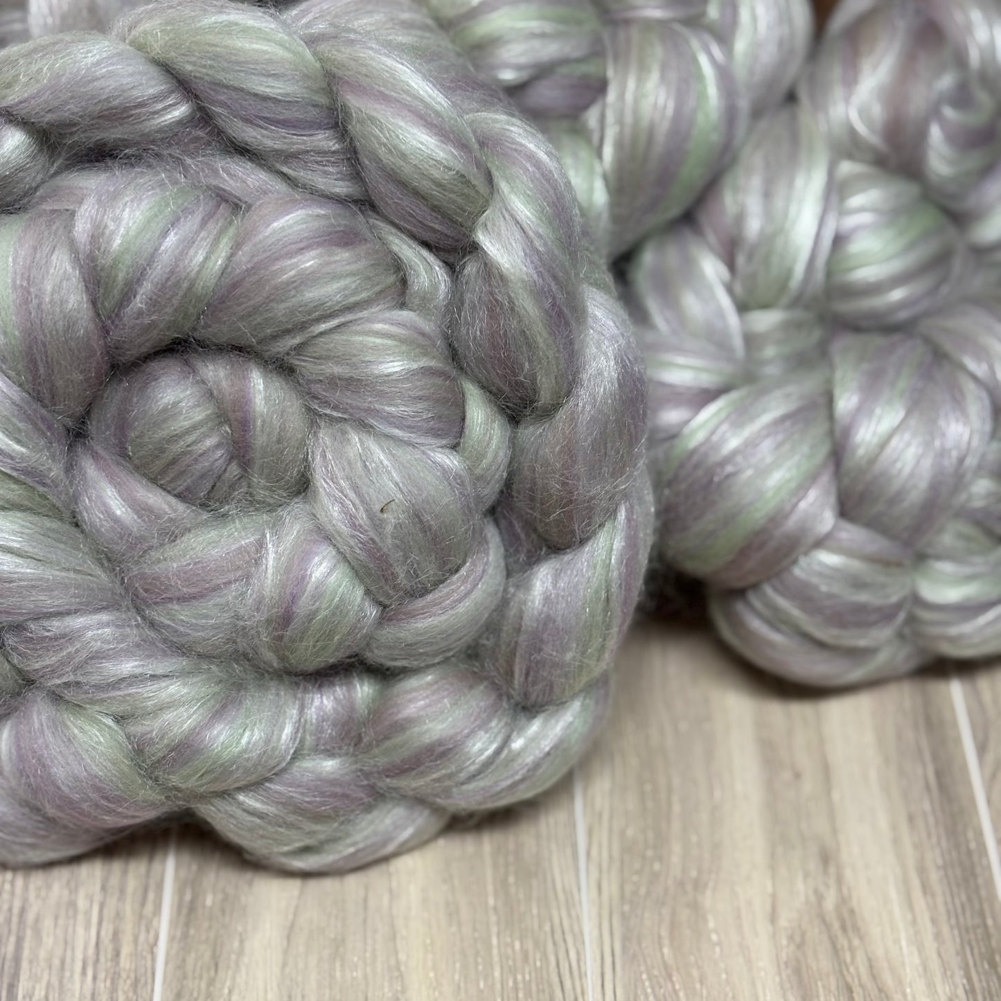 Lyra merino Wool & Tussah Silk - Sage, Grey & Cream - Combed Top - Wool Roving for Spinning wool or felting
