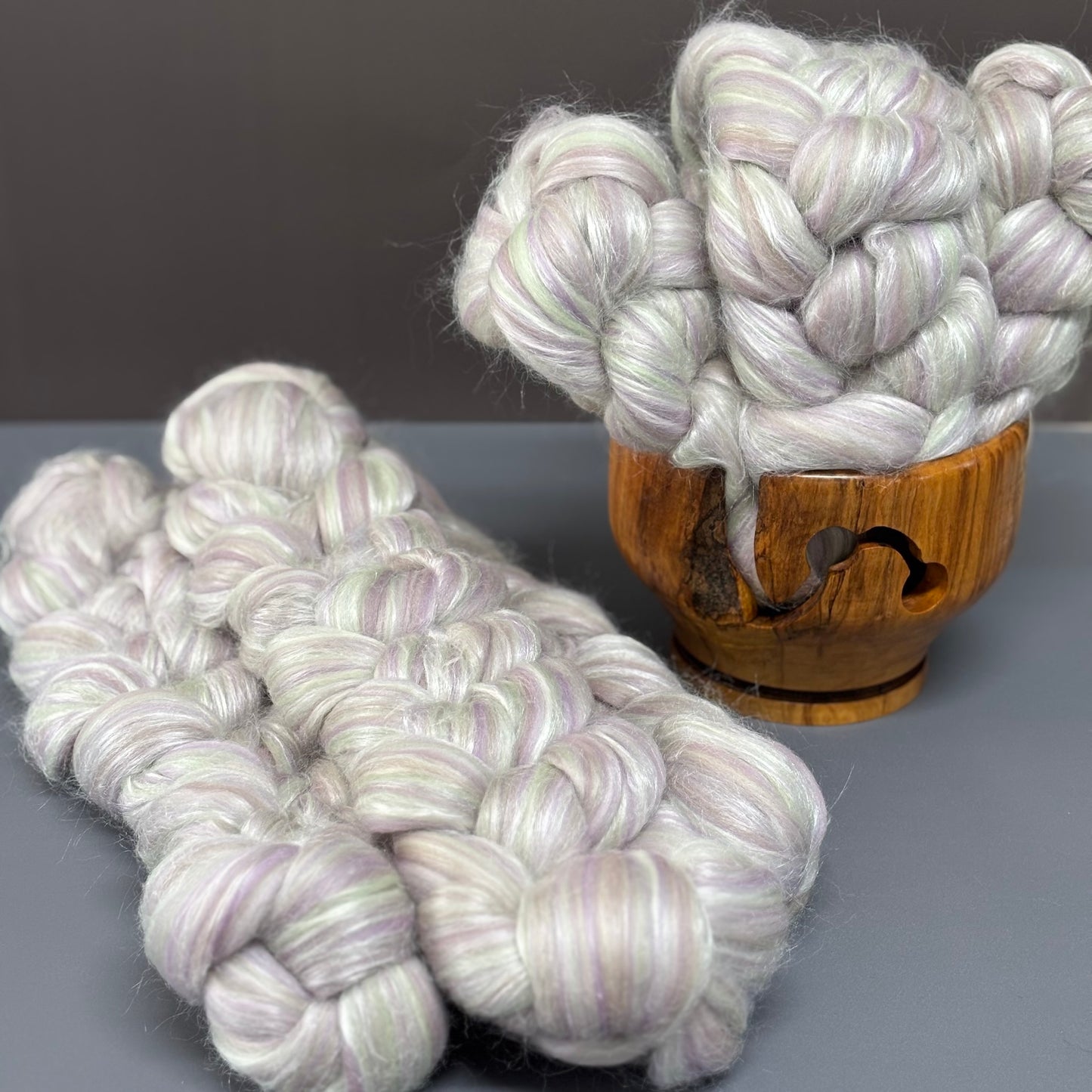 Lyra merino Wool & Tussah Silk - Sage, Grey & Cream - Combed Top - Wool Roving for Spinning wool or felting