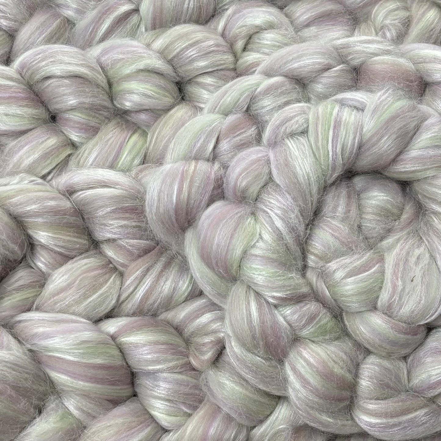 Lyra merino Wool & Tussah Silk - Sage, Grey & Cream - Combed Top - Wool Roving for Spinning wool or felting