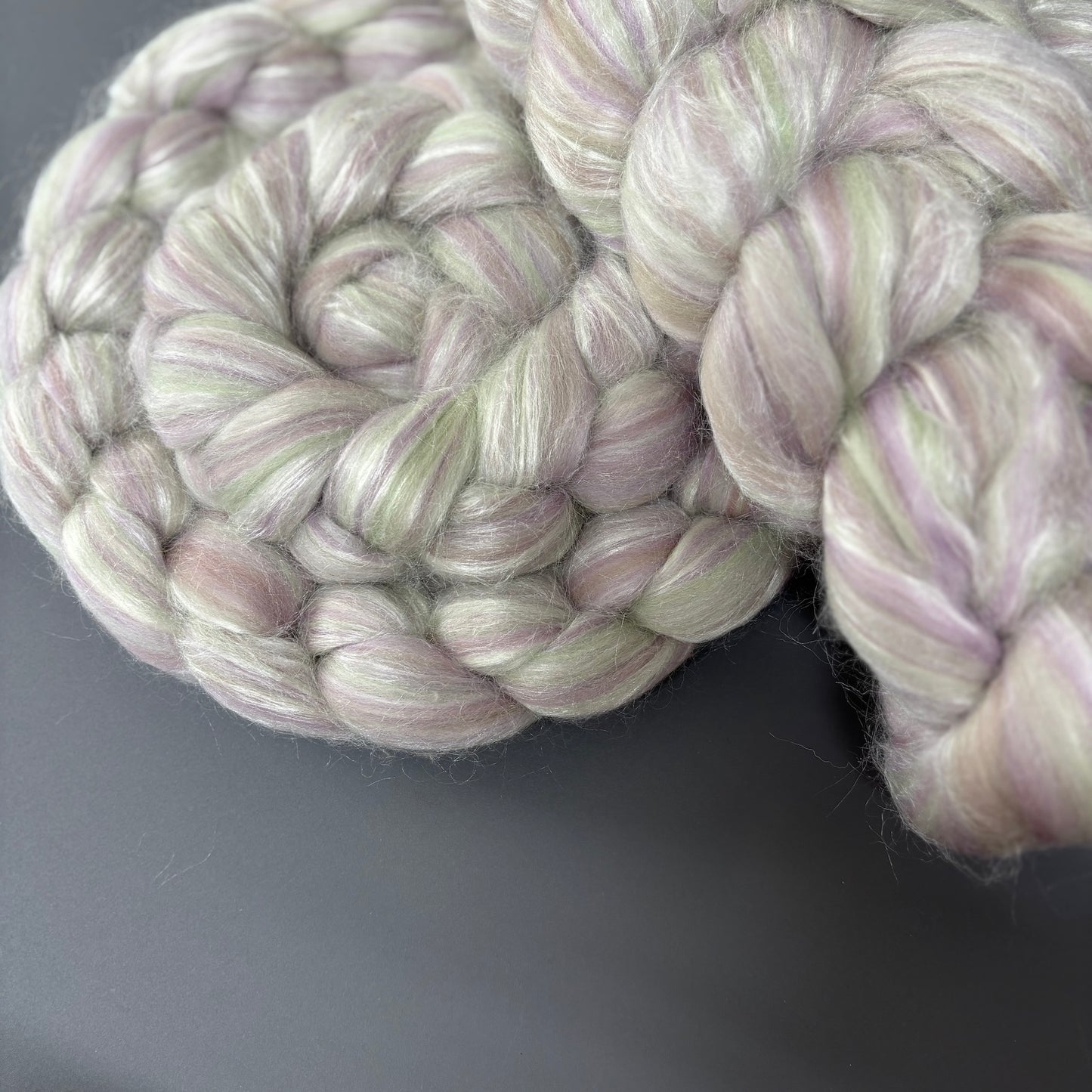 Lyra merino Wool & Tussah Silk - Sage, Grey & Cream - Combed Top - Wool Roving for Spinning wool or felting