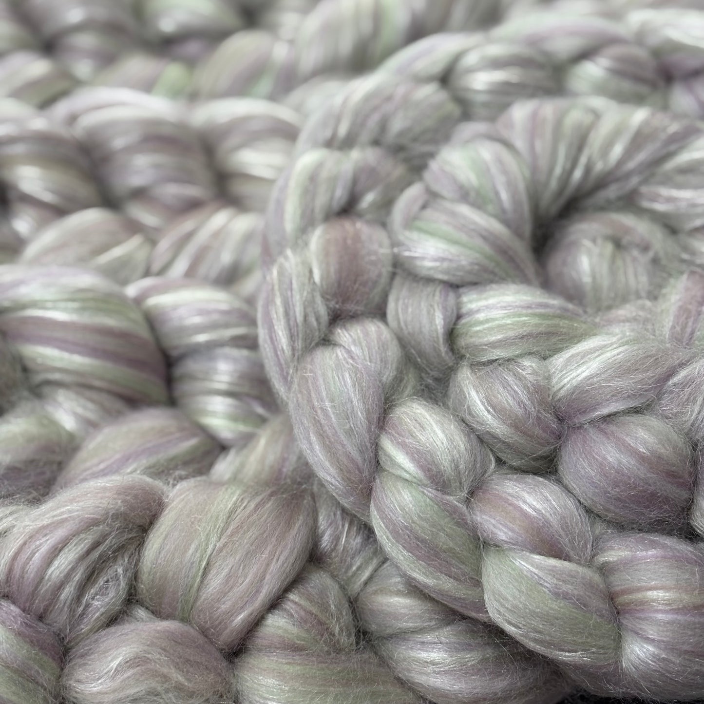 Lyra merino Wool & Tussah Silk - Sage, Grey & Cream - Combed Top - Wool Roving for Spinning wool or felting