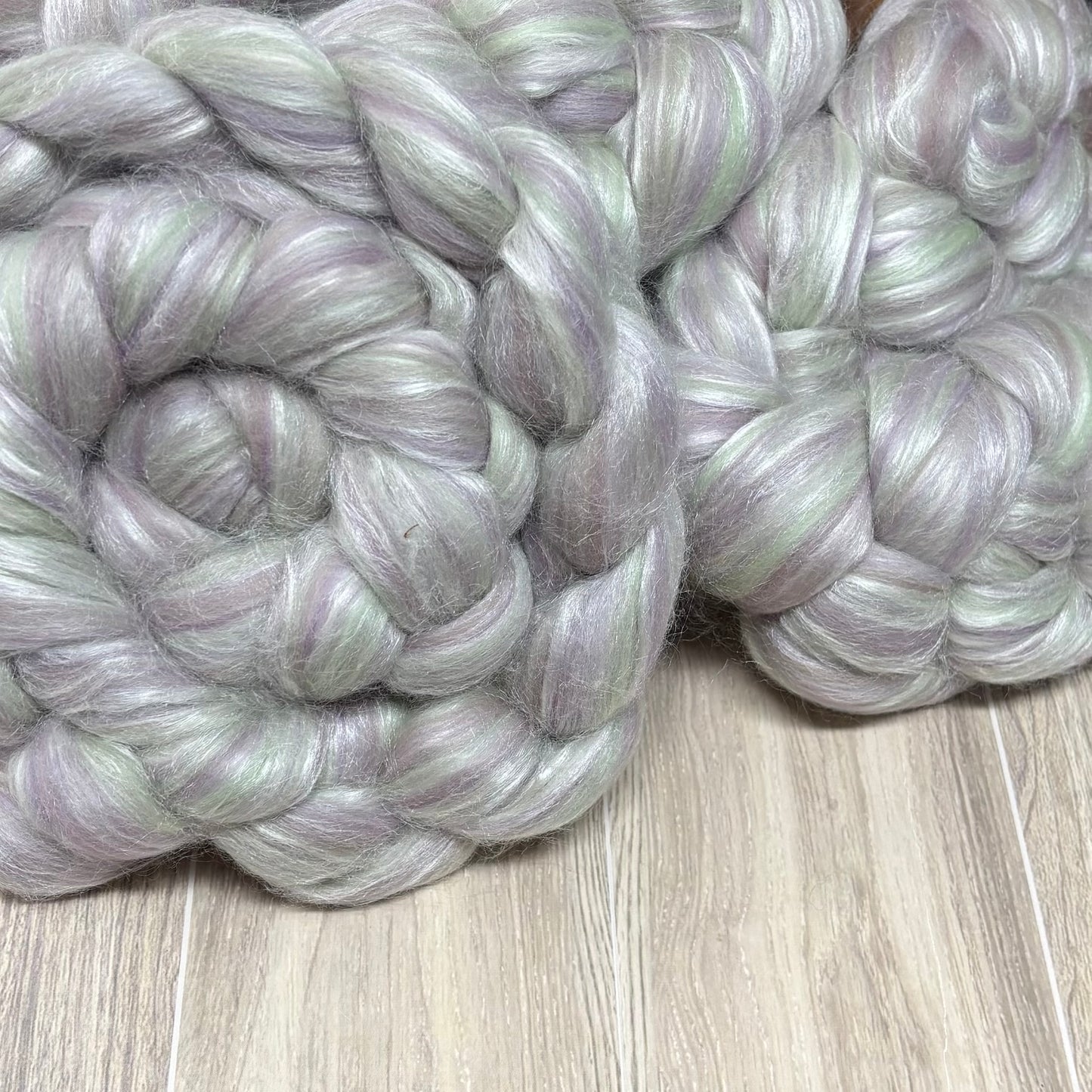 Lyra merino Wool & Tussah Silk - Sage, Grey & Cream - Combed Top - Wool Roving for Spinning wool or felting