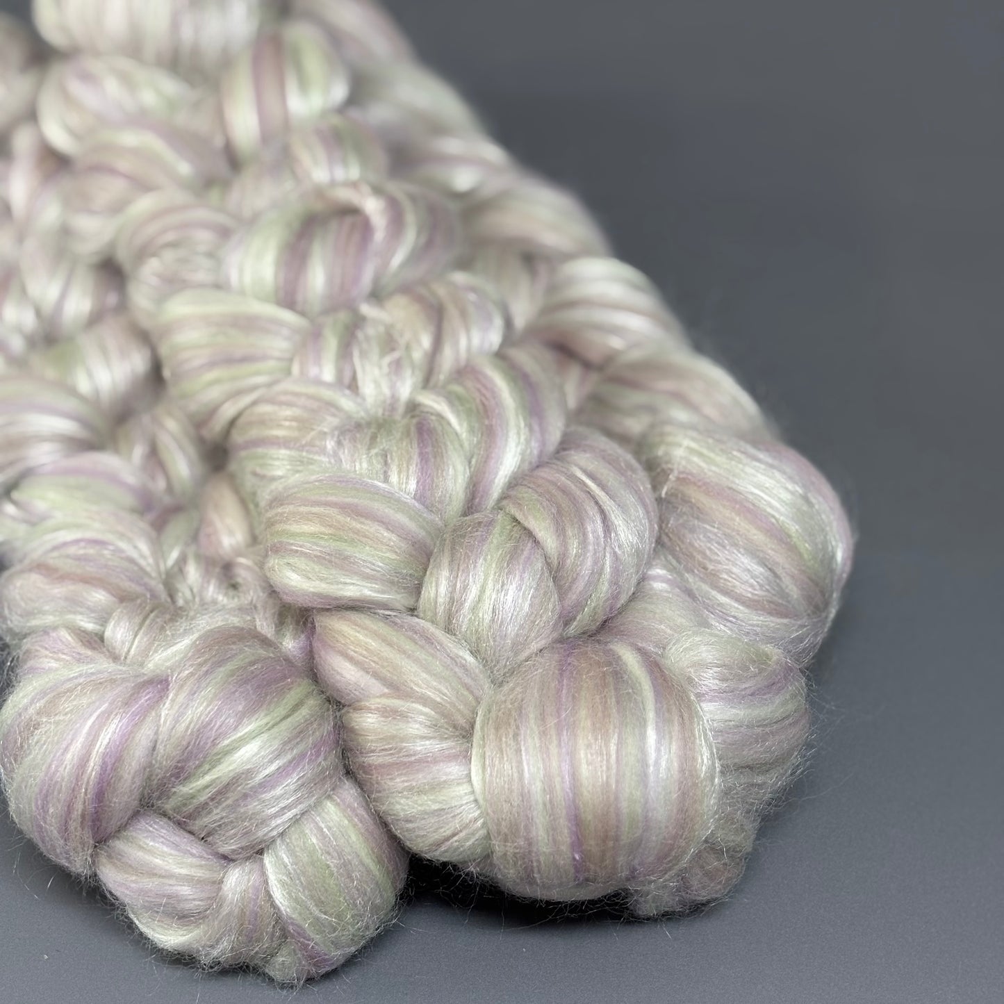 Lyra merino Wool & Tussah Silk - Sage, Grey & Cream - Combed Top - Wool Roving for Spinning wool or felting