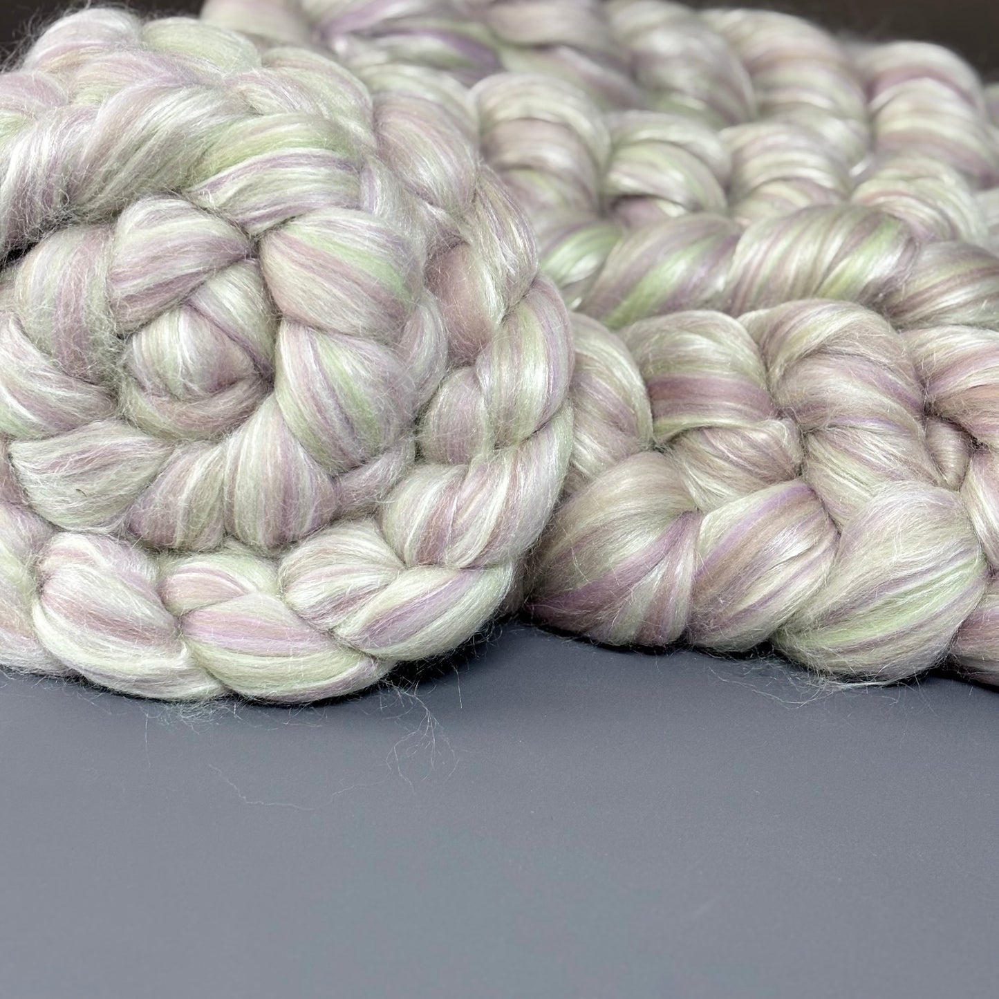 Lyra merino Wool & Tussah Silk - Sage, Grey & Cream - Combed Top - Wool Roving for Spinning wool or felting