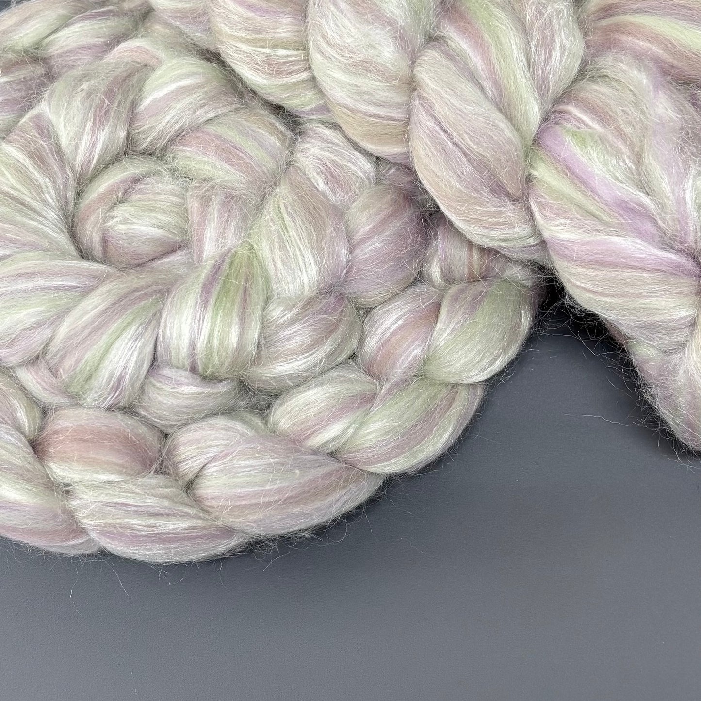 Lyra merino Wool & Tussah Silk - Sage, Grey & Cream - Combed Top - Wool Roving for Spinning wool or felting