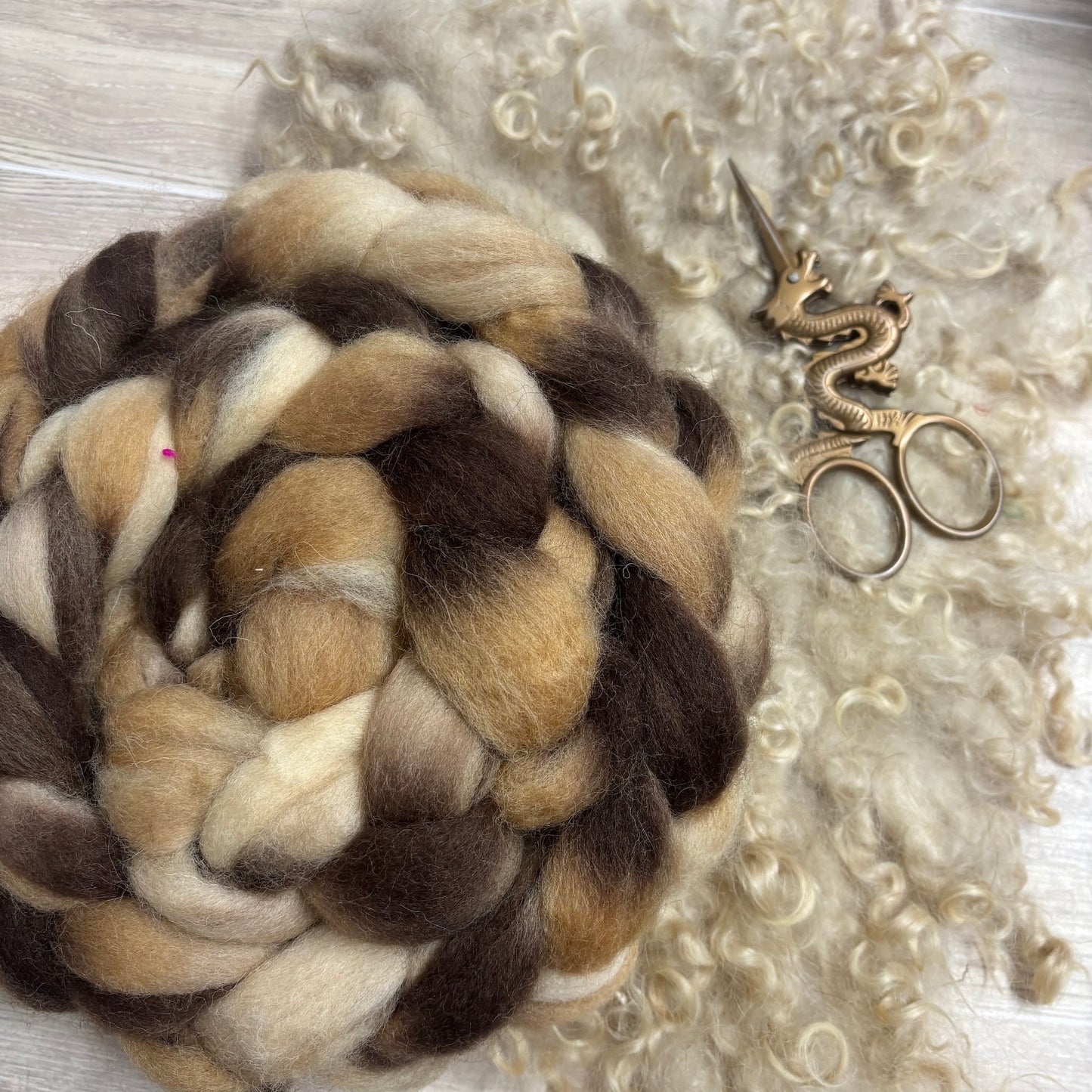 Mars Wool Top- Brown, Cream & Tan - Combed Top - Wool Roving for Spinning wool or felting