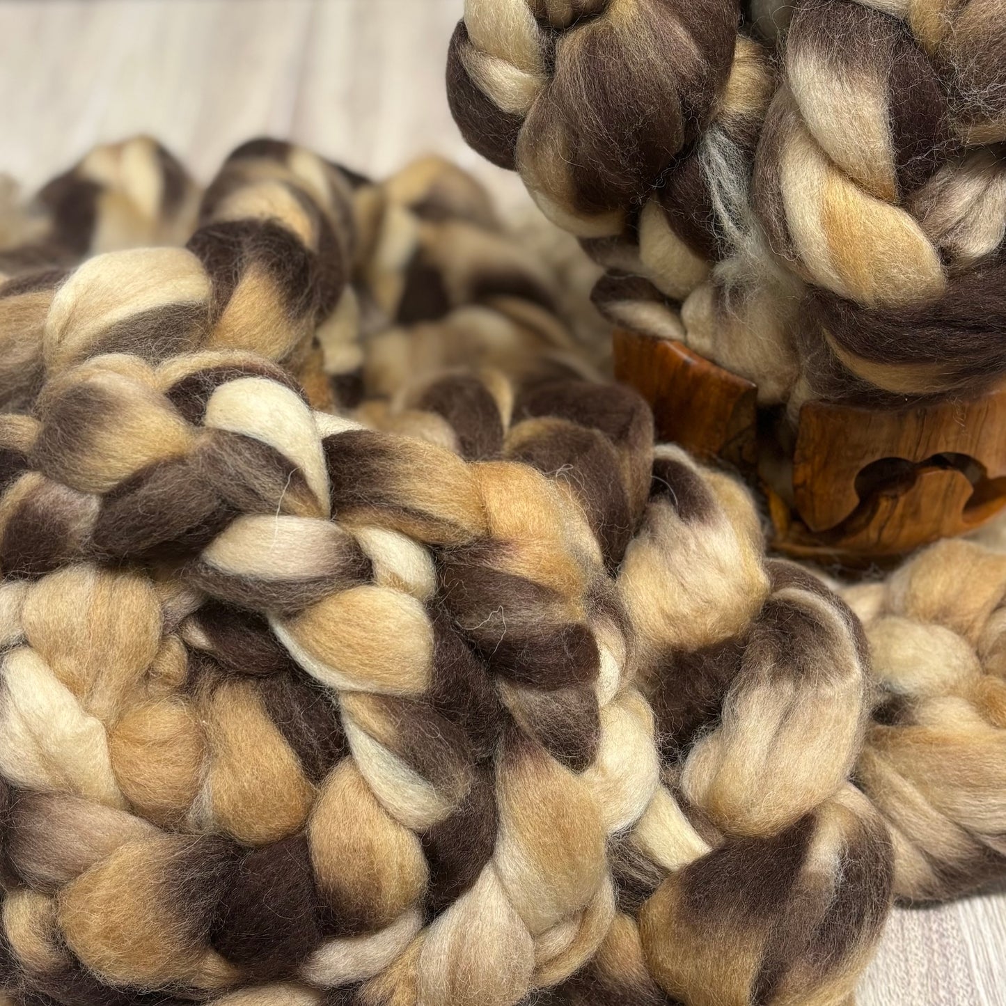 Mars Wool Top- Brown, Cream & Tan - Combed Top - Wool Roving for Spinning wool or felting