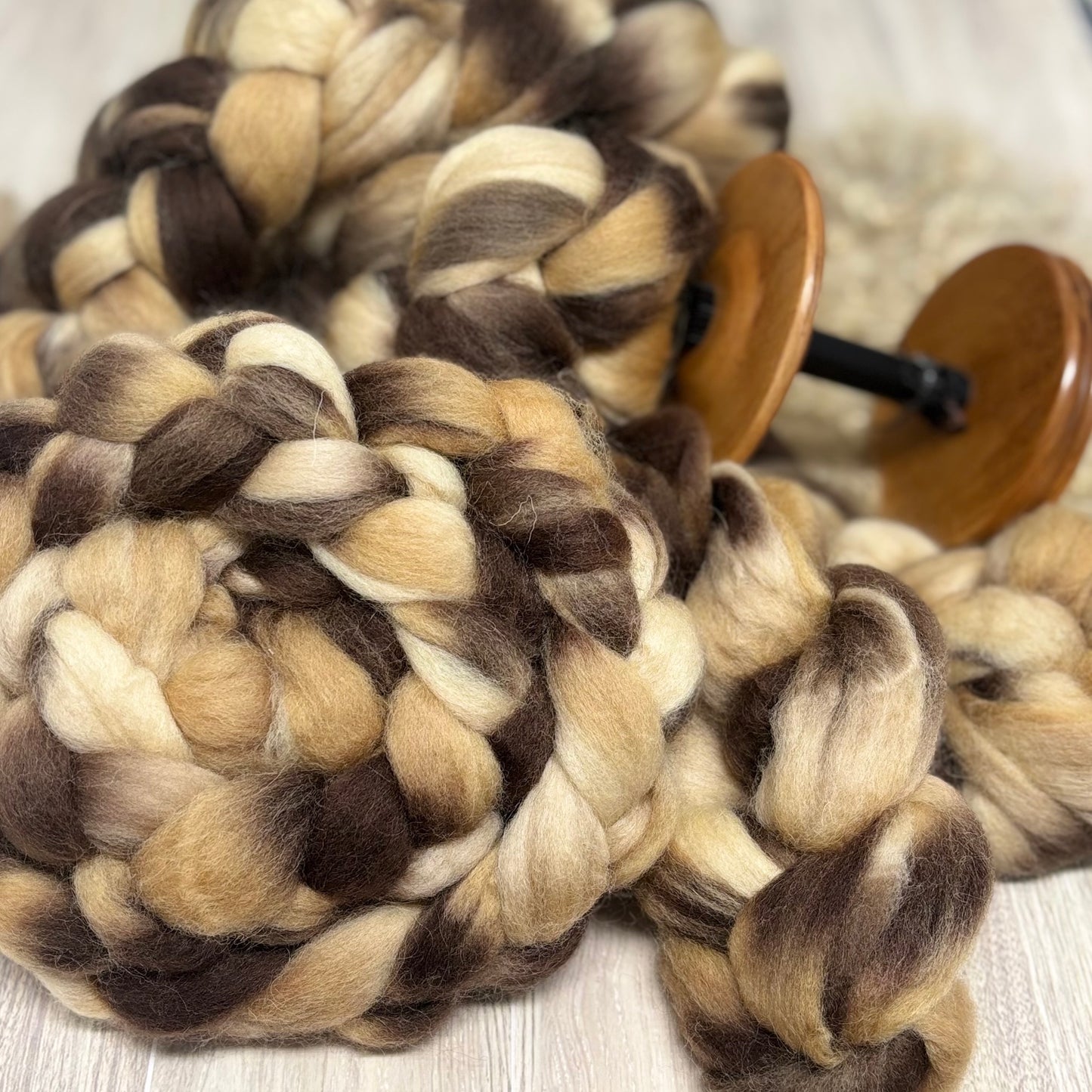 Mars Wool Top- Brown, Cream & Tan - Combed Top - Wool Roving for Spinning wool or felting