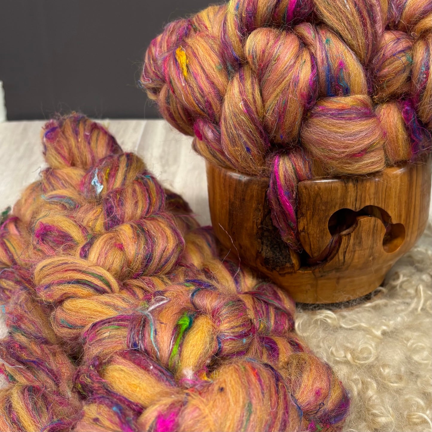 Retro - Recycled Wool & Sari Silk fiber for spinning