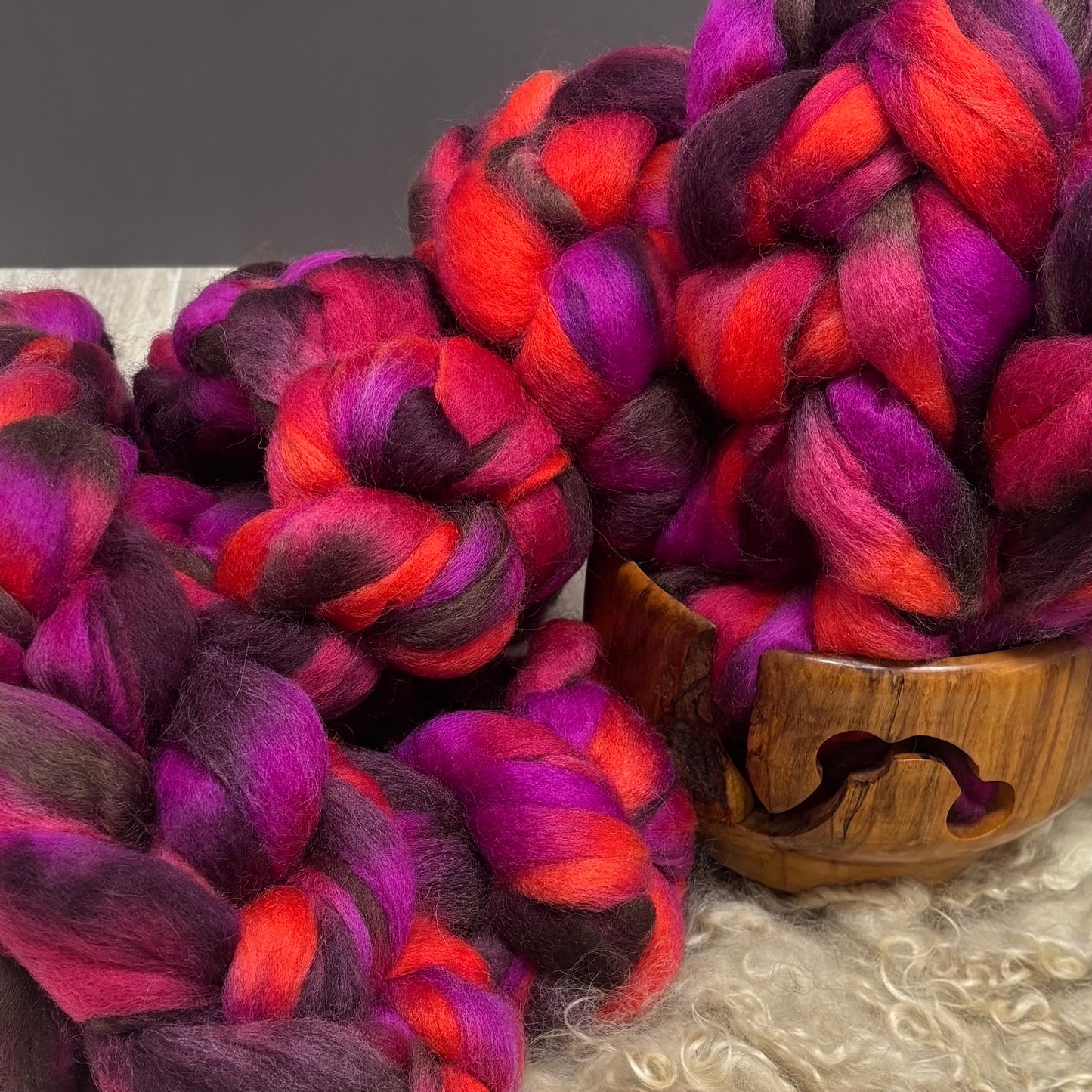 Saturn Wool Top - Pink, Brown, Orange - Combed Top - Wool Roving for Spinning wool or felting