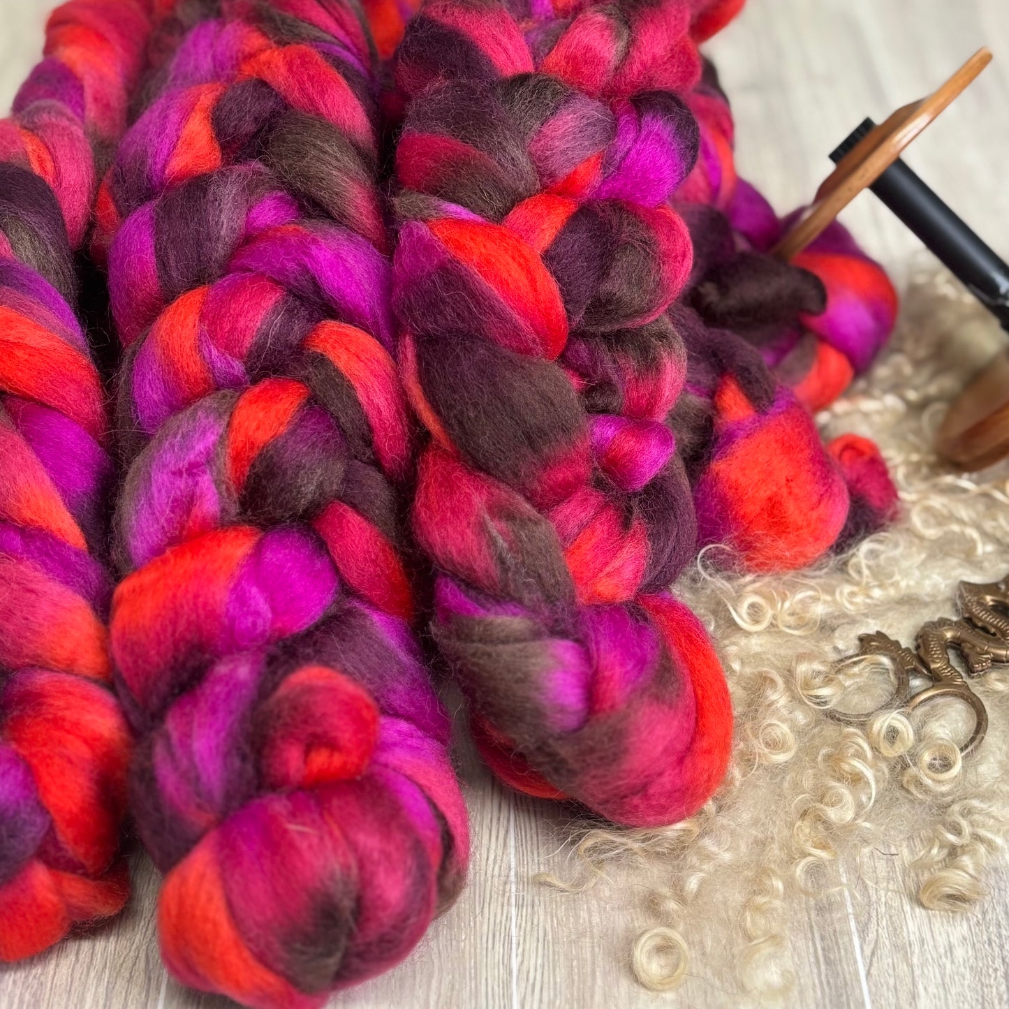 Saturn Wool Top - Pink, Brown, Orange - Combed Top - Wool Roving for Spinning wool or felting