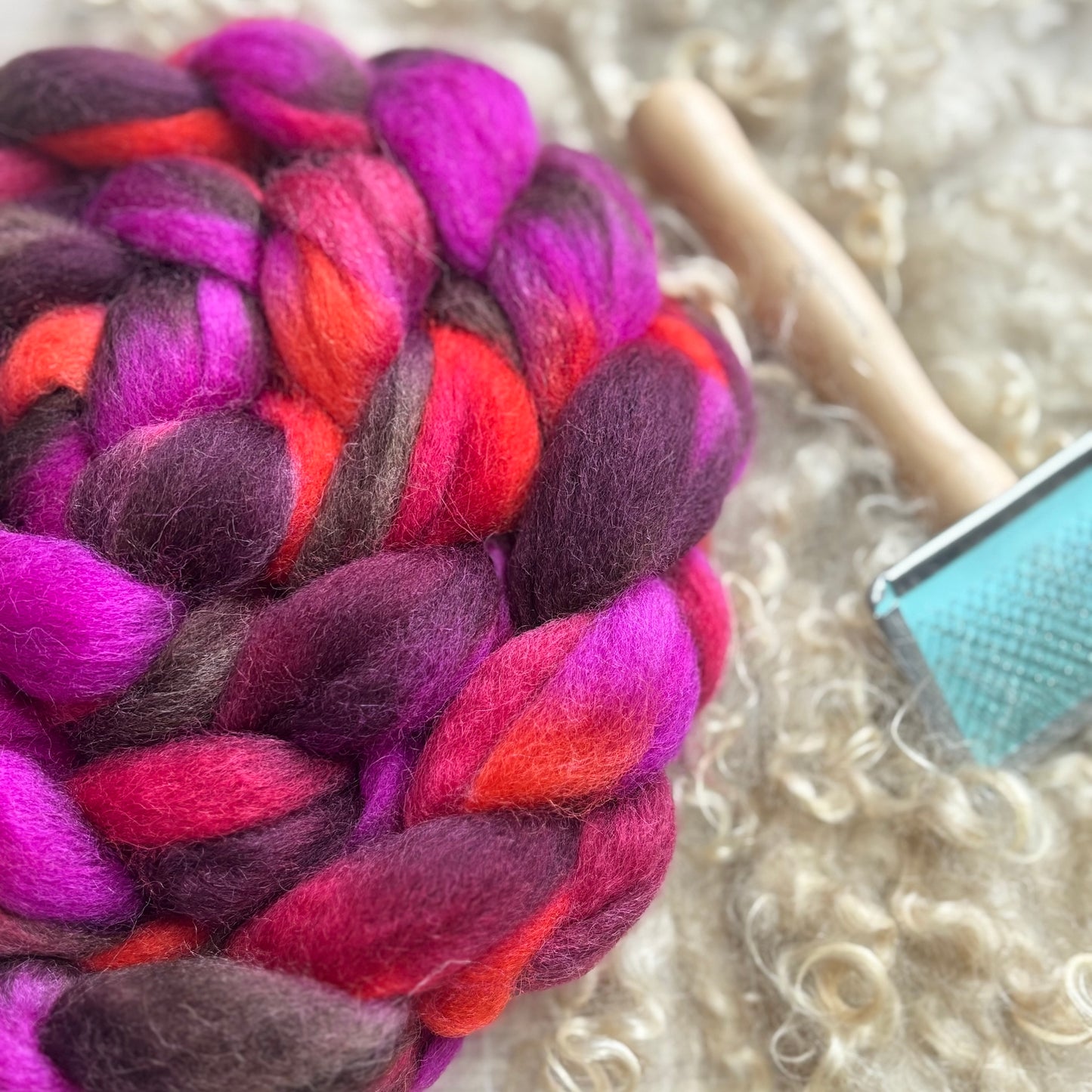 Saturn Wool Top - Pink, Brown, Orange - Combed Top - Wool Roving for Spinning wool or felting