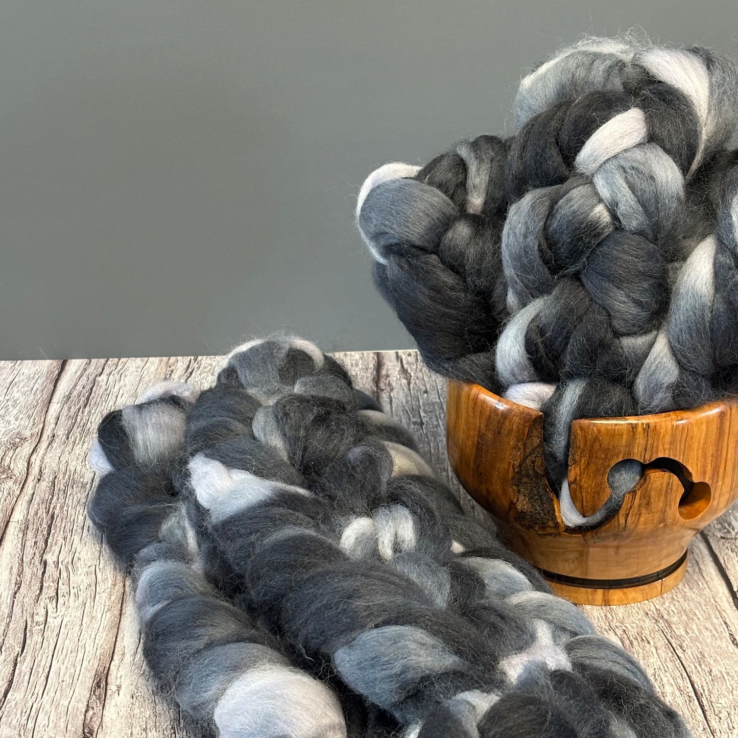 Titan Wool Top - Black & Cream - Combed Top- Wool Roving for Spinning wool or felting _Hand Dyed