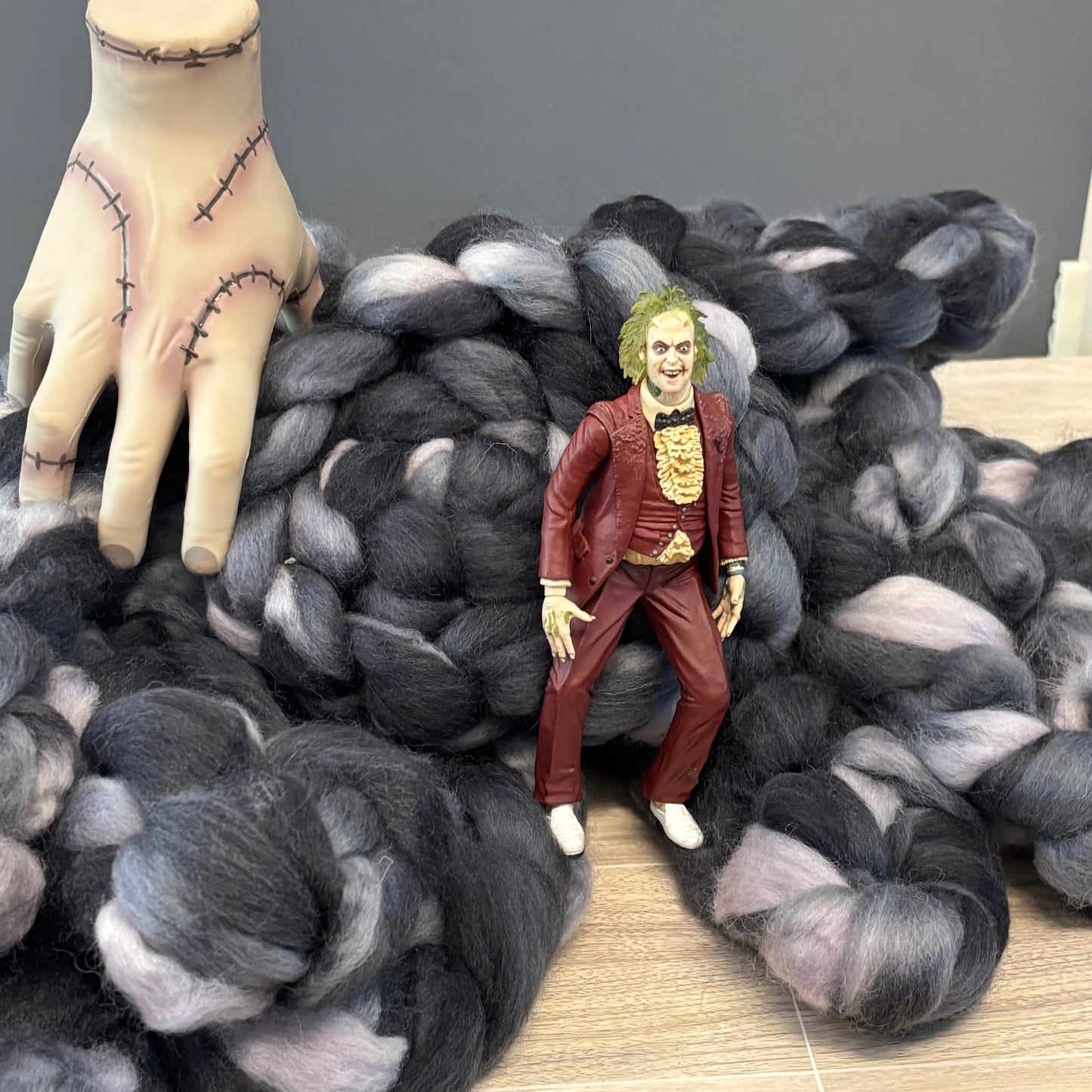 Titan Wool Top - Black & Cream - Combed Top- Wool Roving for Spinning wool or felting _Hand Dyed