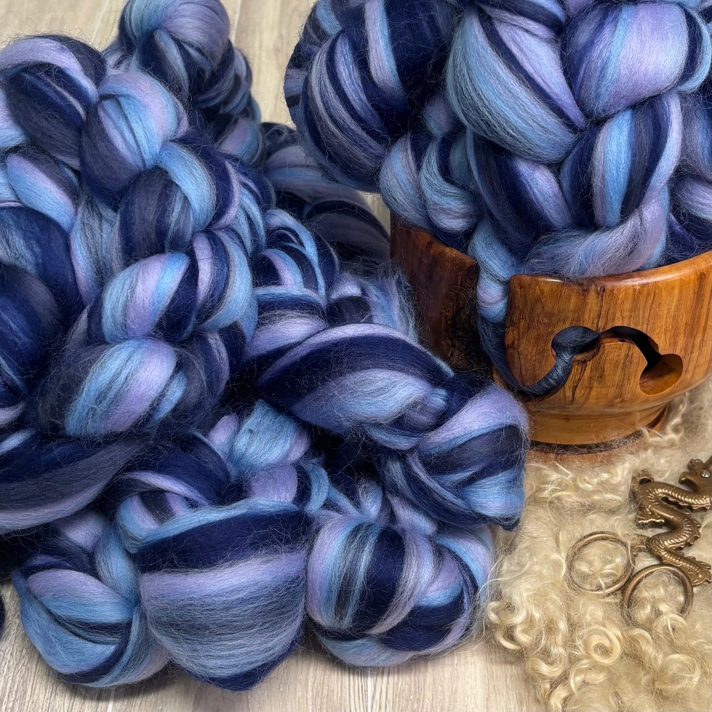 Typhoon - Blue Merino Wool Blend - spinning fiber for beginners