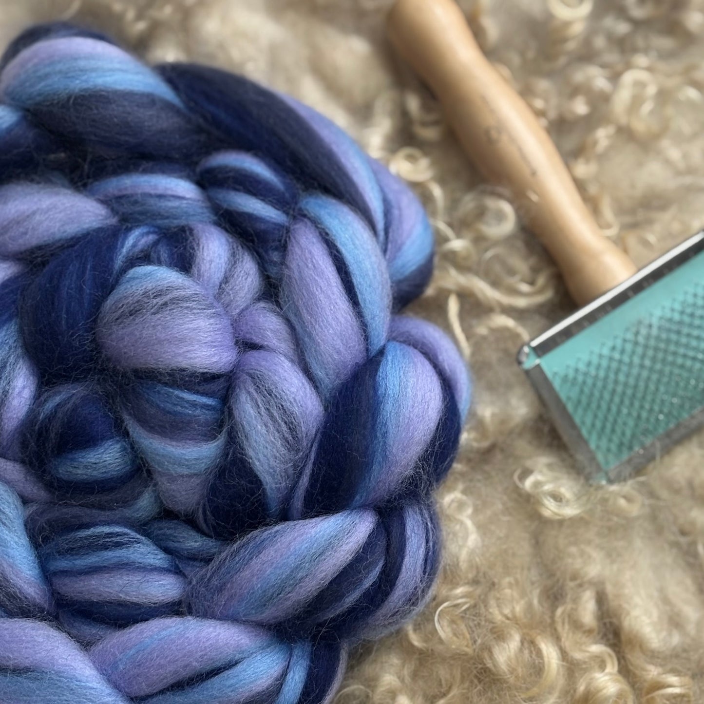 Typhoon - Blue Merino Wool Blend - spinning fiber for beginners