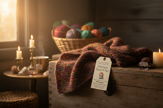 Hand-knit shawl with your magical care tag
